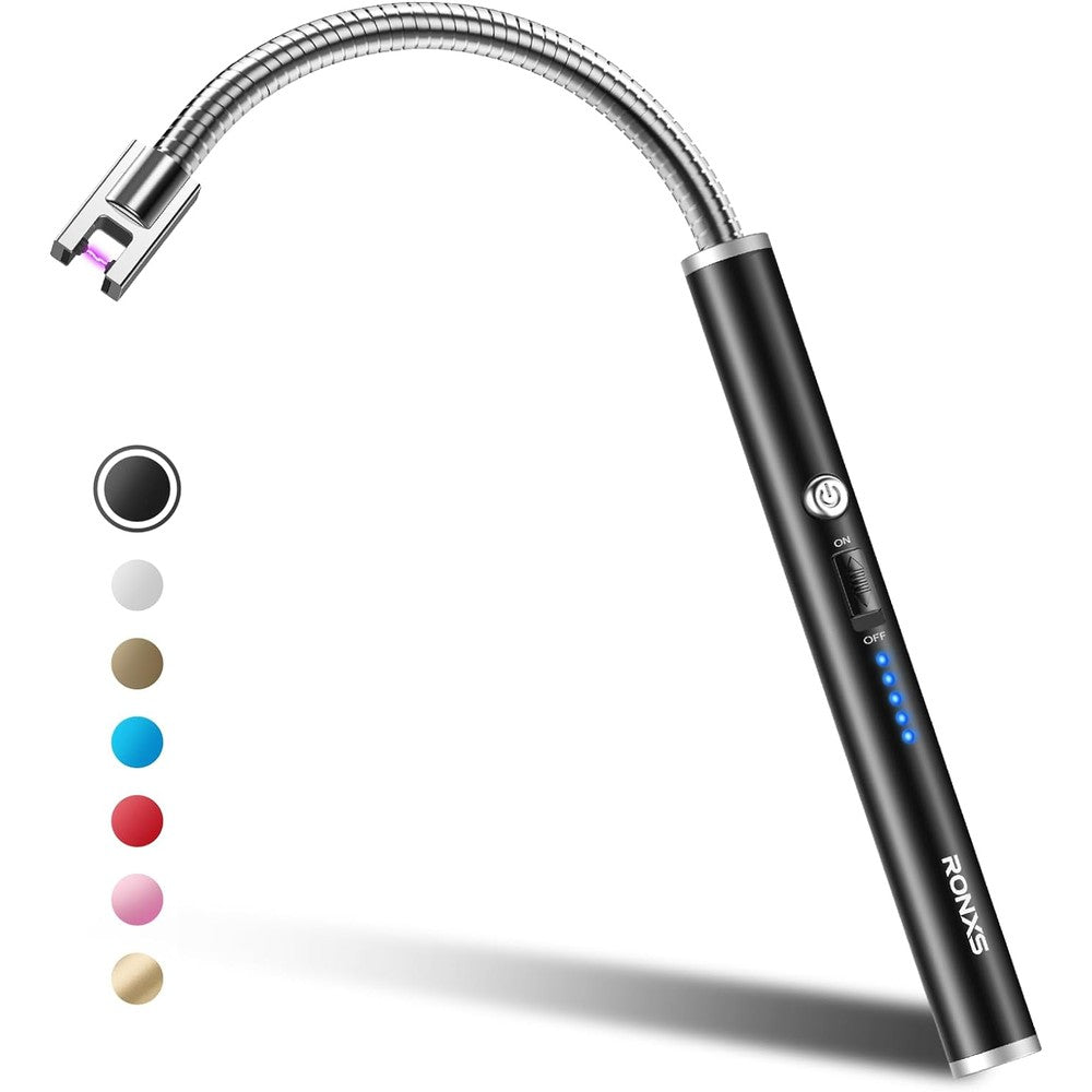 RONXS Electric Lighter front view showing sleek black finish and flexible neck.