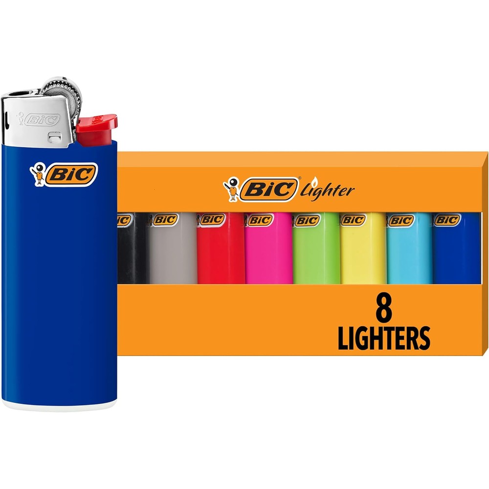 BIC Mini Lighters 8-pack front view in assorted colors blister packaging