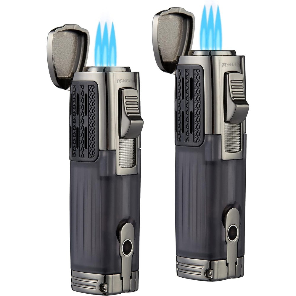 TOMOLO Triple Jet Flame Torch Lighter charcoal finish front view.
