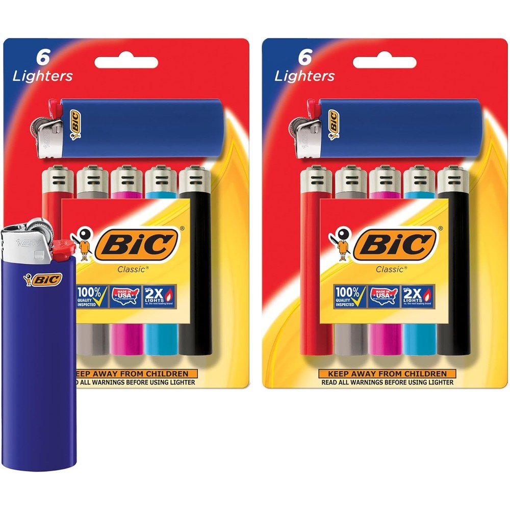 BIC Classic Maxi Pocket Lighters 12 count pack front view assorted colors