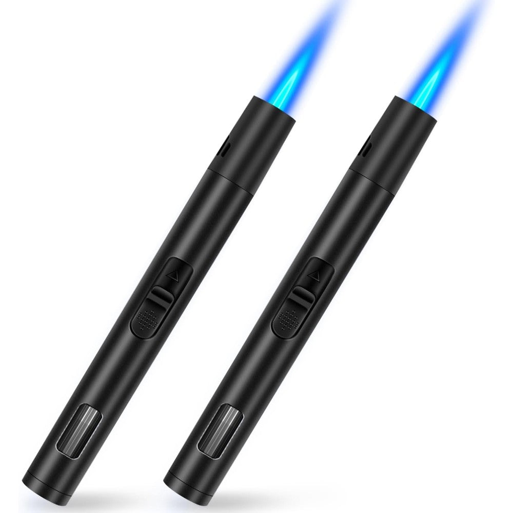 LcFun Refillable Butane Torch Lighters front view showing the dual pack in black finish.