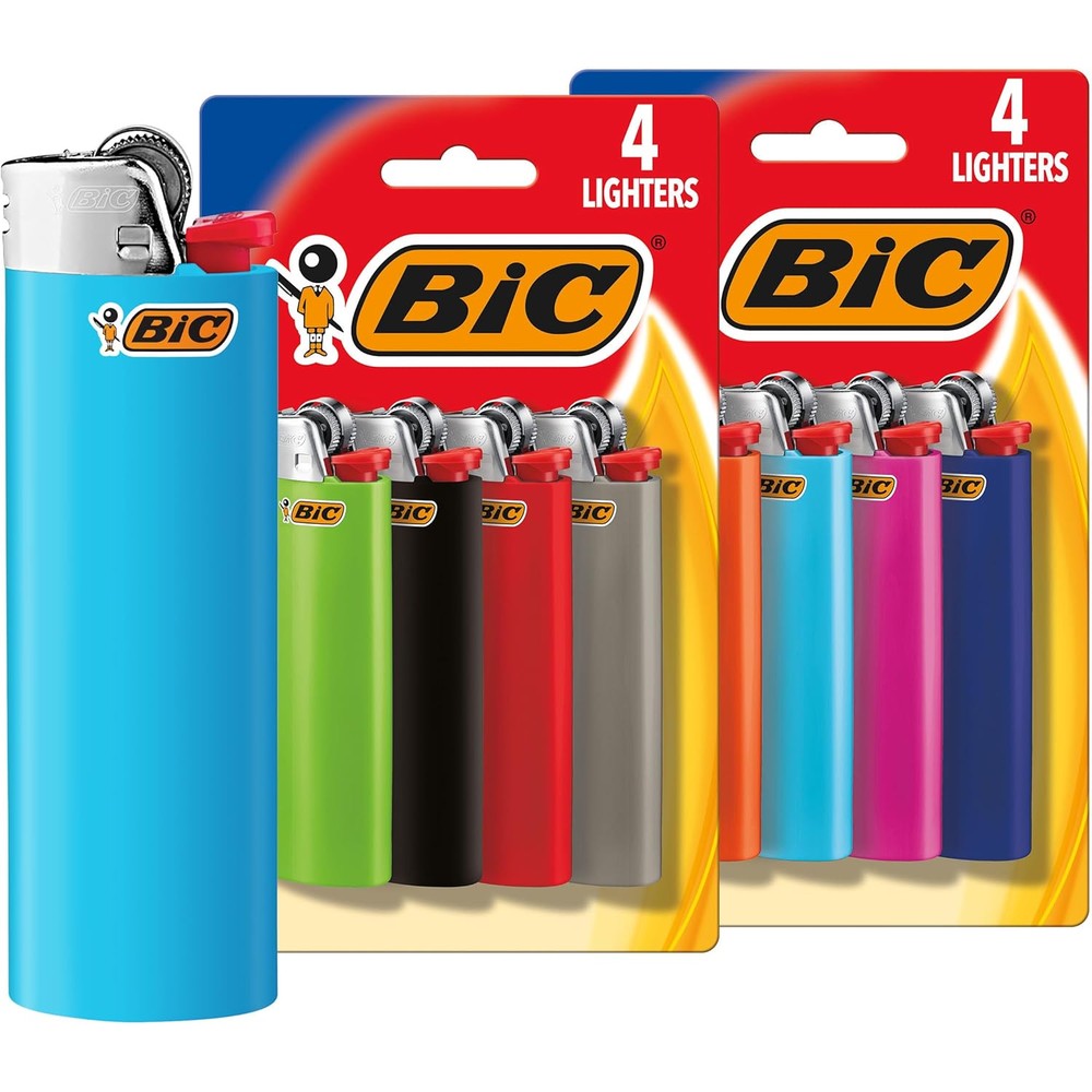 BIC Classic Maxi Pocket Lighter 8-pack front view showing assorted colors.