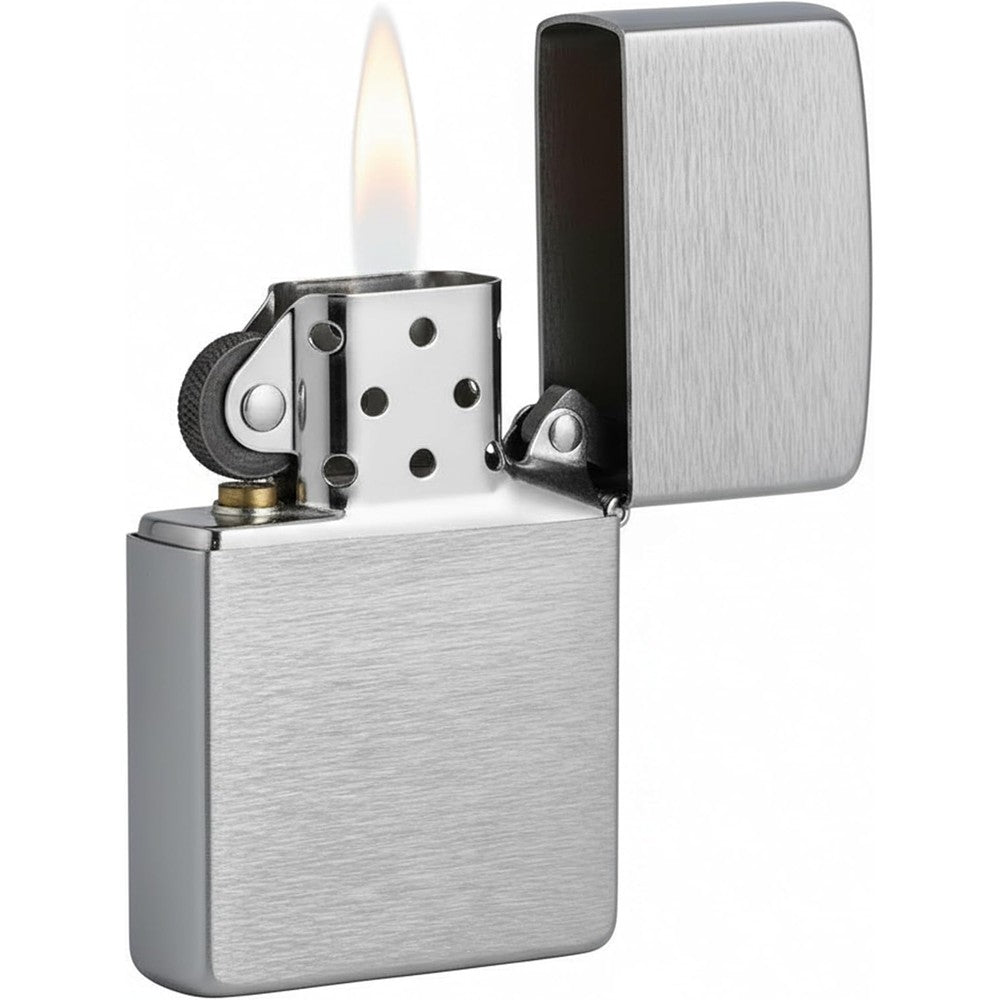 Zippo Classic Brushed Chrome lighter front view authentic metal finish