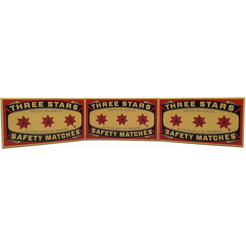 Three Stars Safety Matches 3 Pack front view of Swedish Match boxes