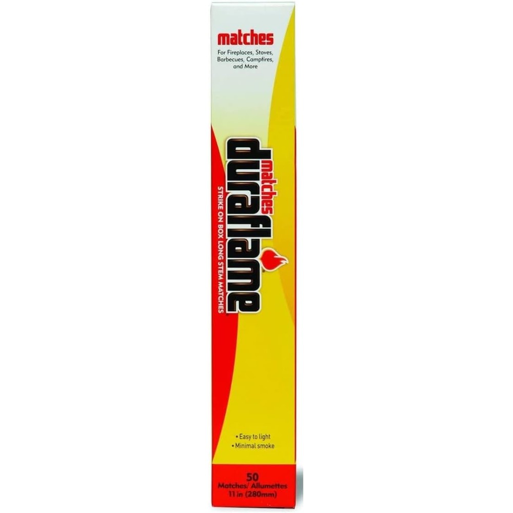Duraflame Long Stem Safety Matches 50 count box front view for fireplace lighting