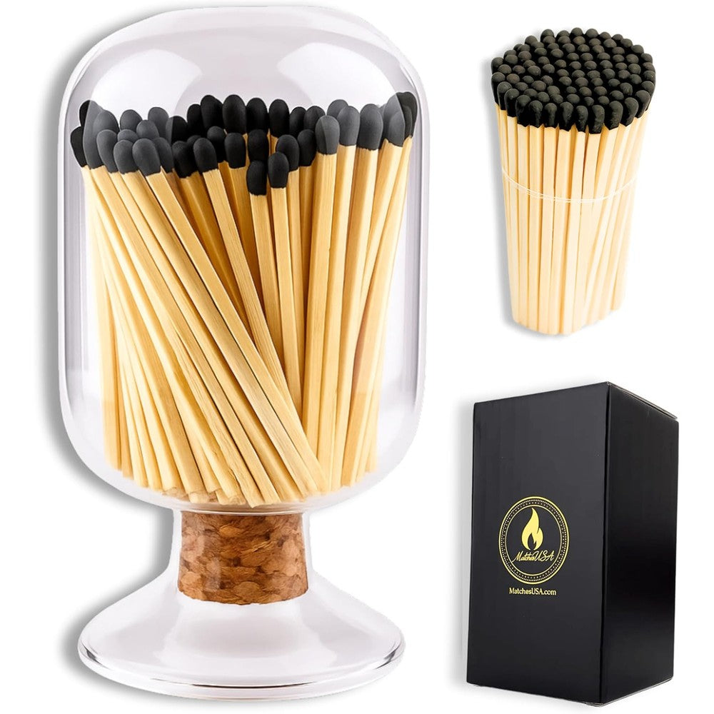 Winecraft decorative glass matches cloche front view for luxury home decor.