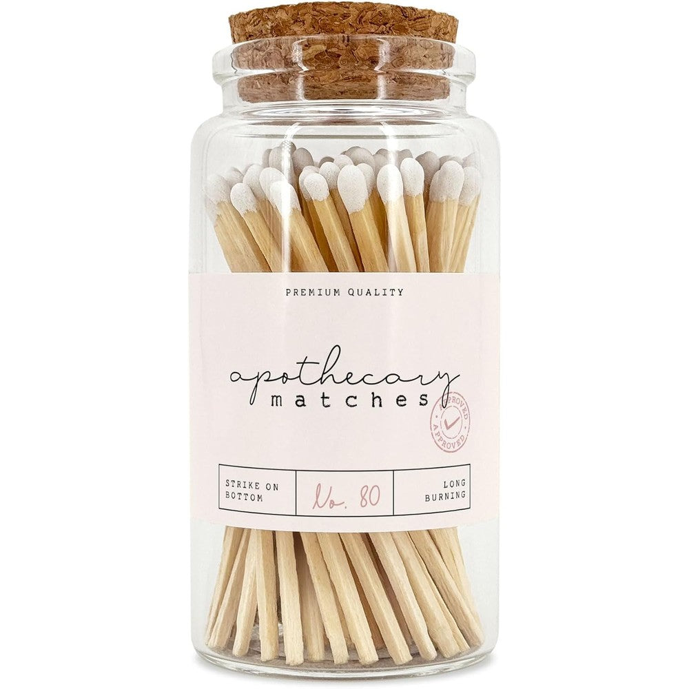 Best Day Ever Spot apothecary wooden matches in a glass jar front view for minimalist mantelpiece styling.