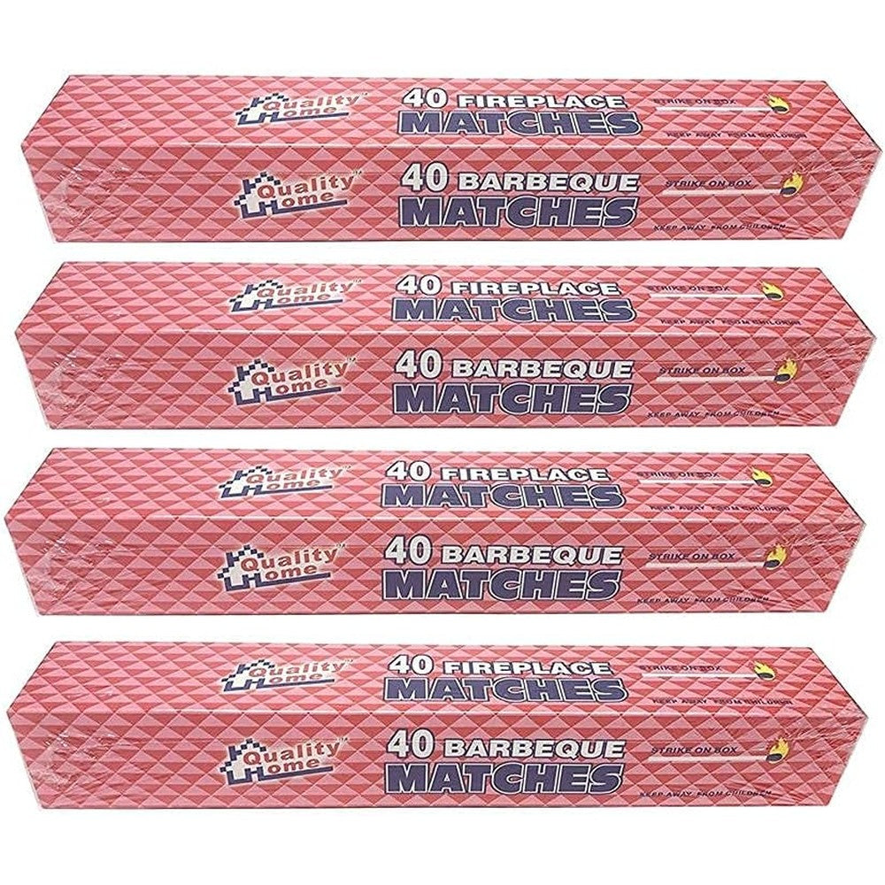 Quality Home 11 Inch Fireplace Matches 4 box pack front view authentic USA imported.