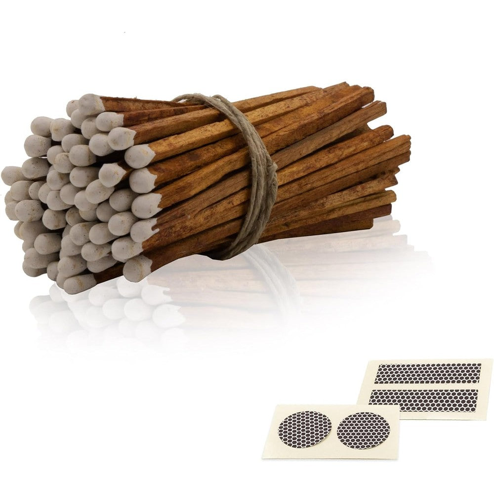 Urbanburncandlestore long wooden refill matchsticks front view showcasing premium pine wood stems and white safety tips.