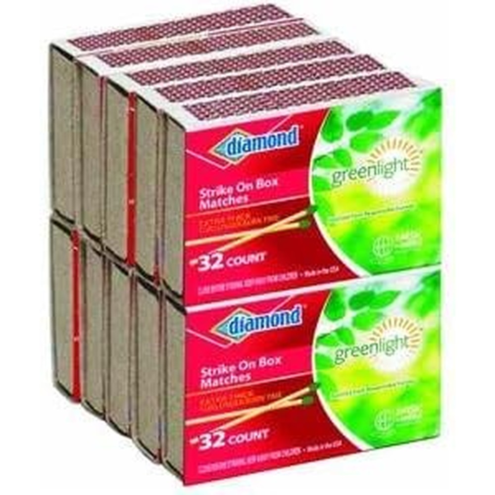 Diamond Greenlight Strike on Box Matches 32 count front view authentic wooden safety matches