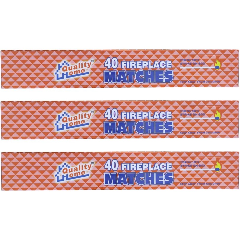 Quality Home Long Wooden Fireplace Matches 3 pack front view