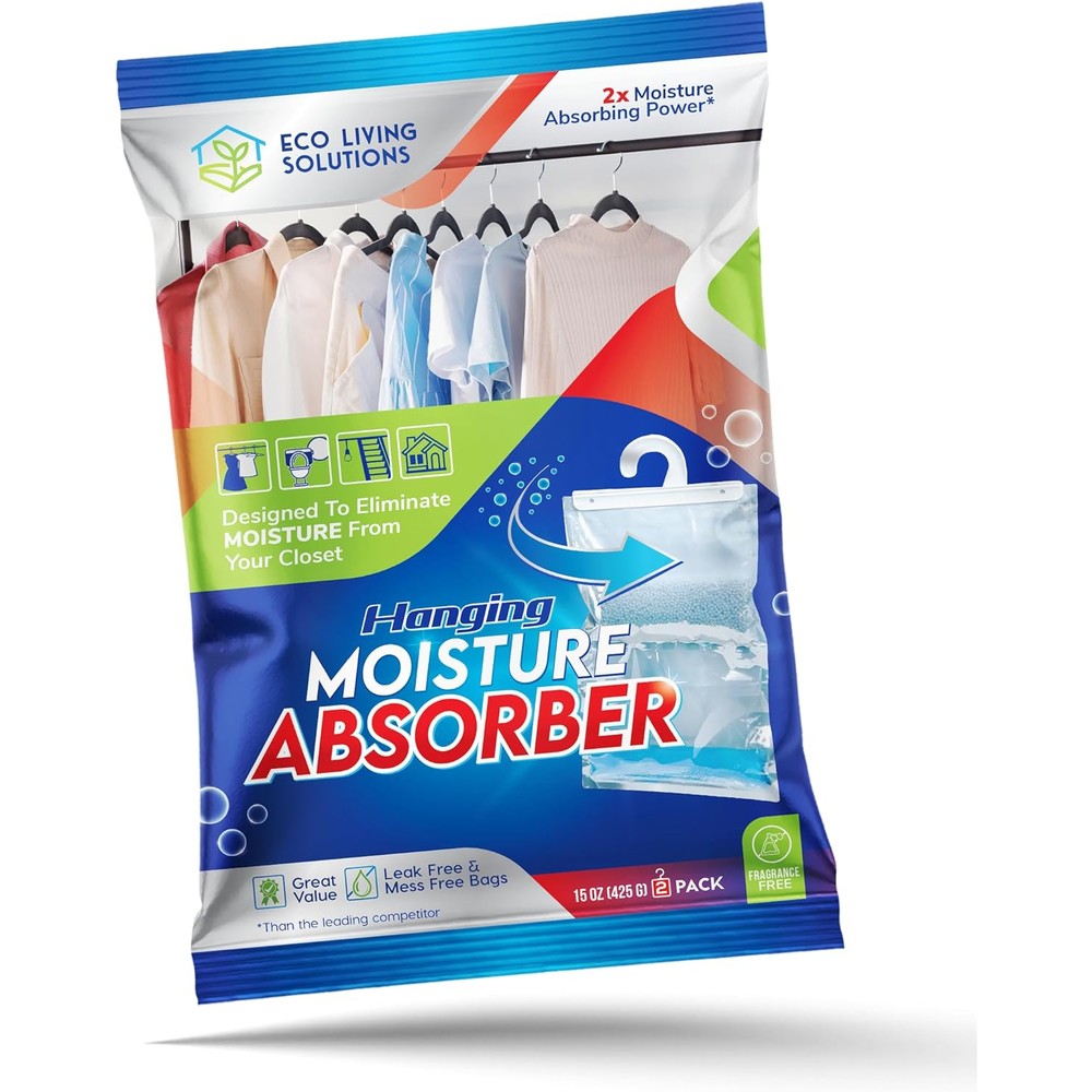 Eco Living Solutions Moisture Absorber Packets front view of hanging bag