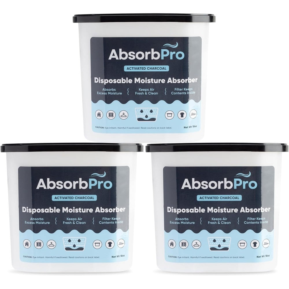 Absorb Pro Moisture Absorber Tub with Activated Charcoal 3-Pack front view.