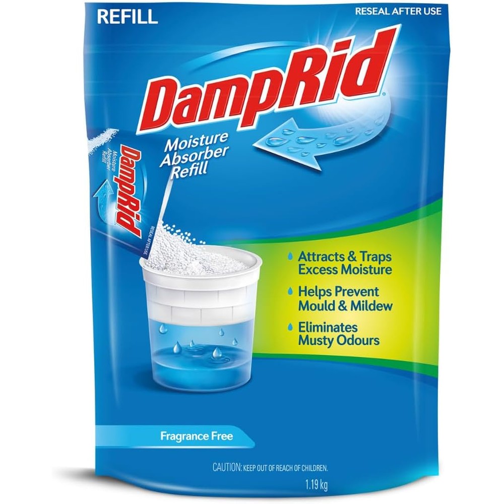DampRid FG30K Moisture Absorber Refill front view of 42 Ounce bag for humidity control.