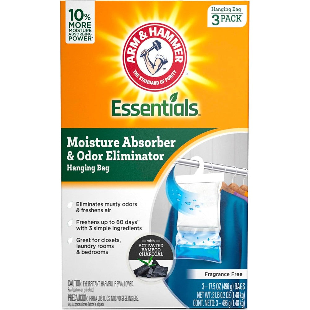 Arm & Hammer Essentials Hanging Moisture Absorber and Odor Eliminator 3 pack