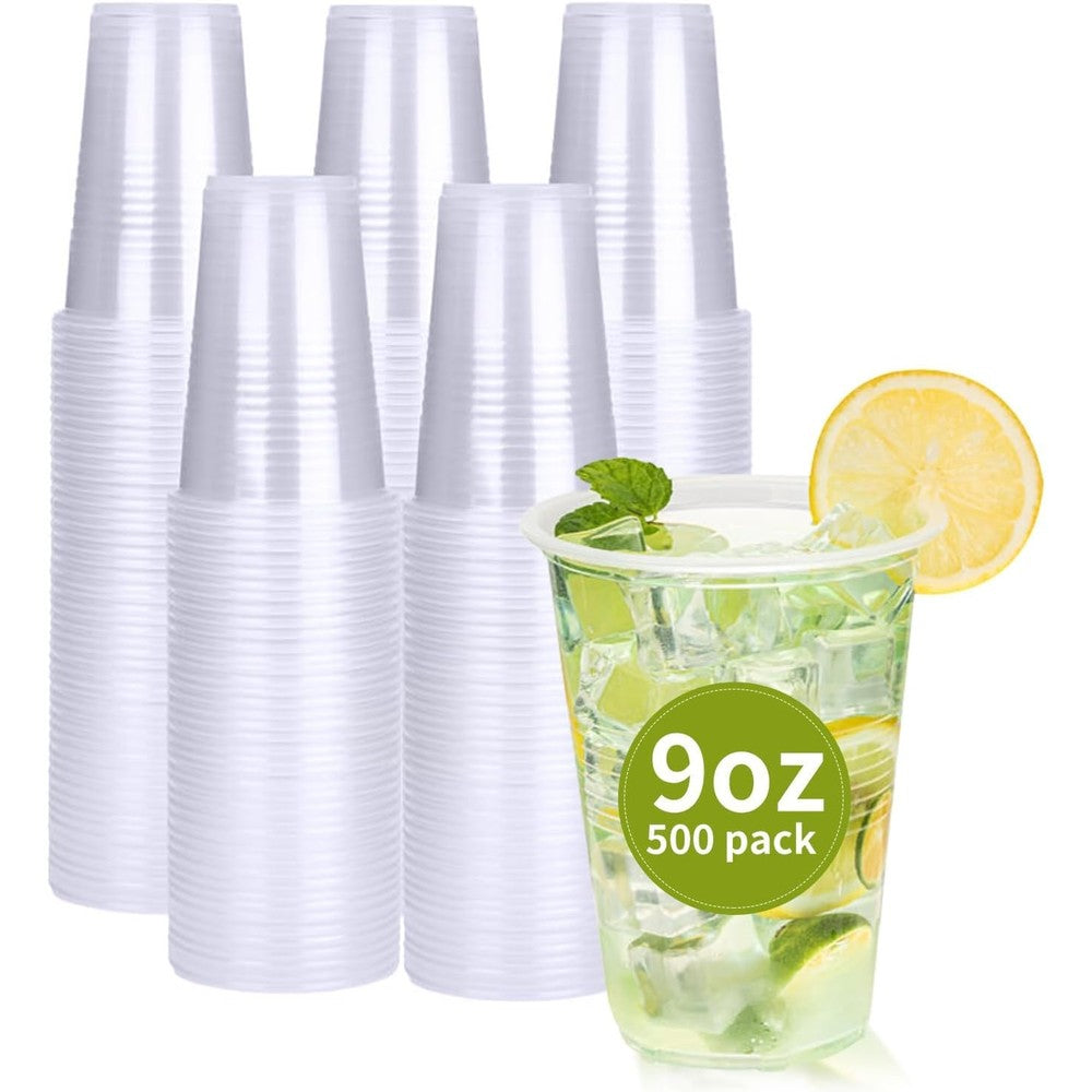 RACETOP 500 Pack Clear Disposable Plastic Cups front view for bulk party supplies.