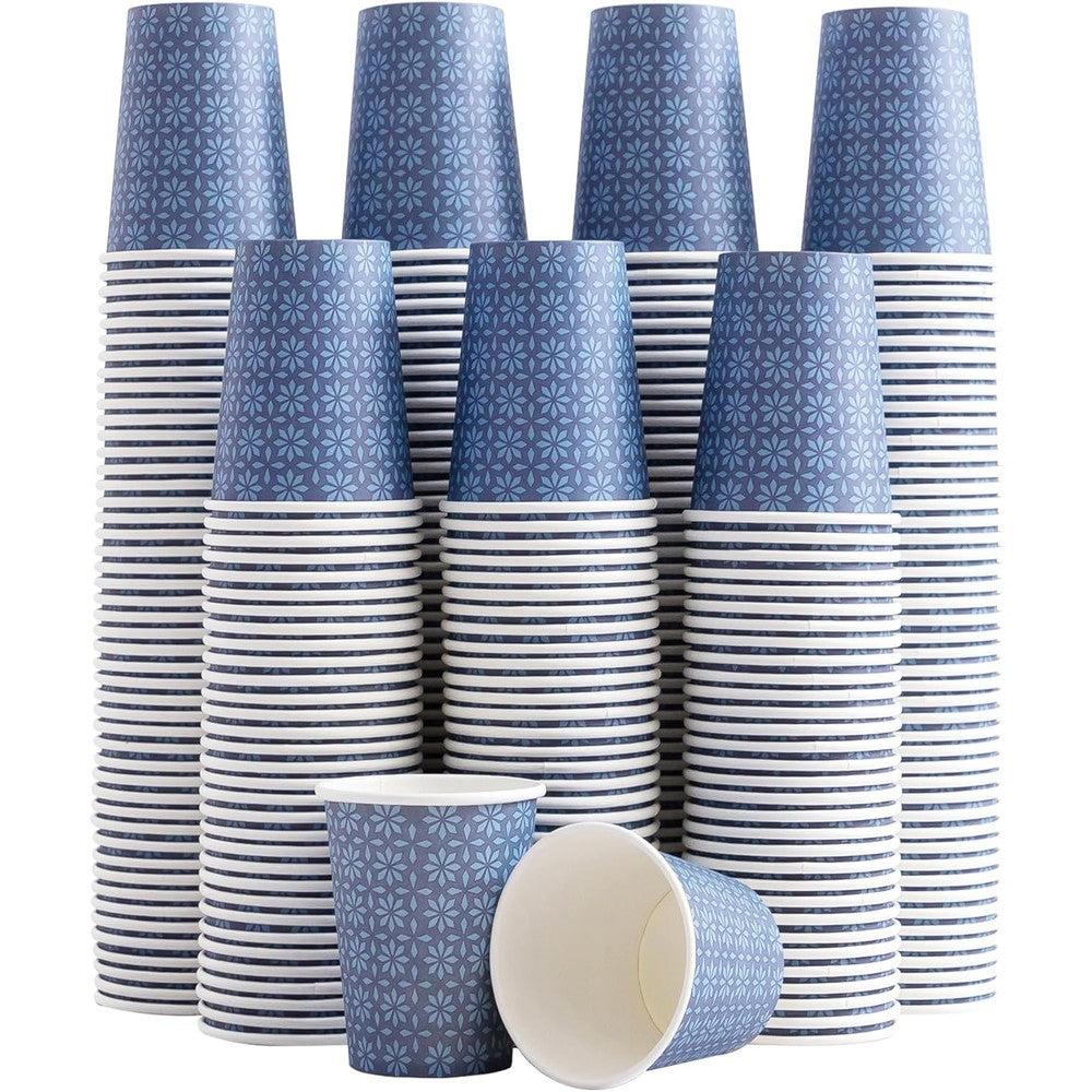 Clawsoff navy floral paper cups front view 300 count pack for parties