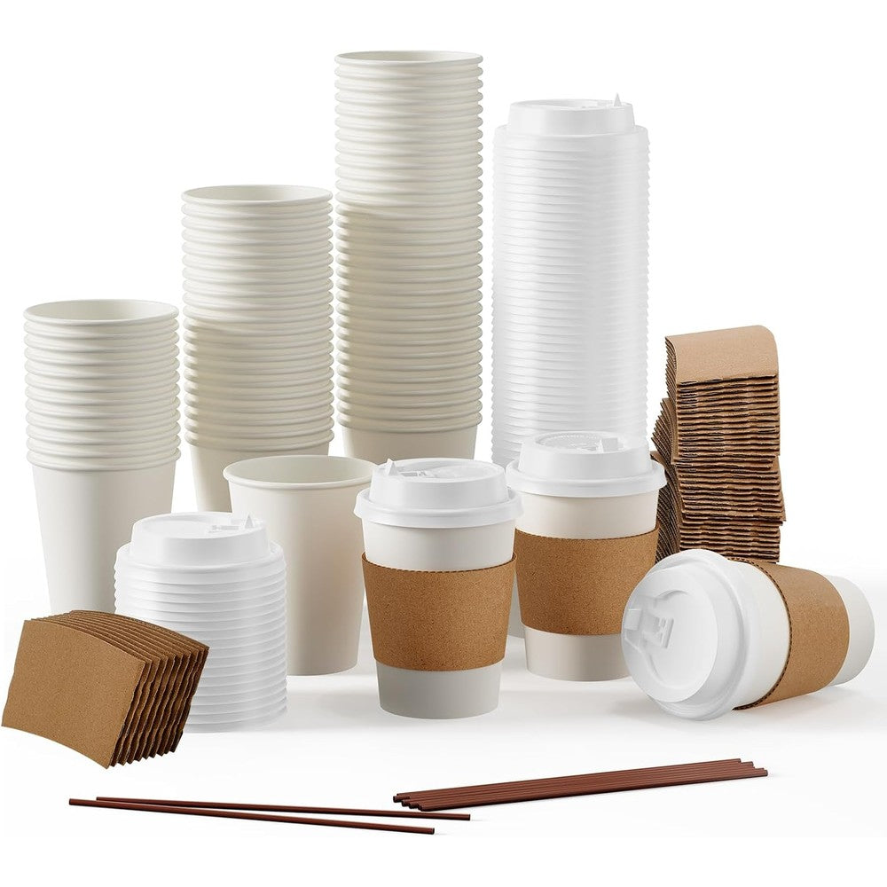Jolly Party 12 Ounce Paper Coffee Cups 100 pack set front view for catering.