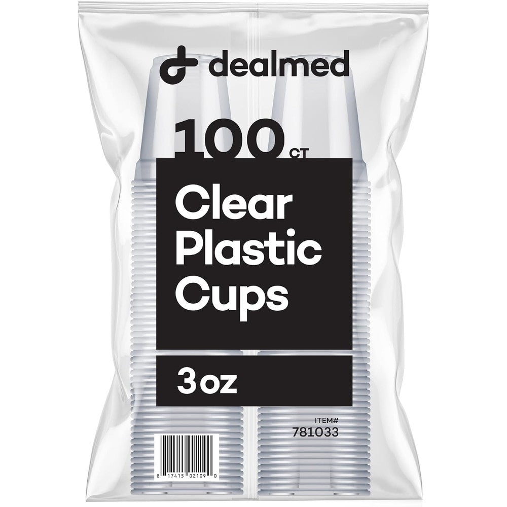 Dealmed 3 Ounce Disposable Plastic Cups front view medical grade quality.