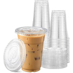 TashiBox 16 Ounce Plastic Cups with Flat Lids 100 Sets front view disposable drinkware