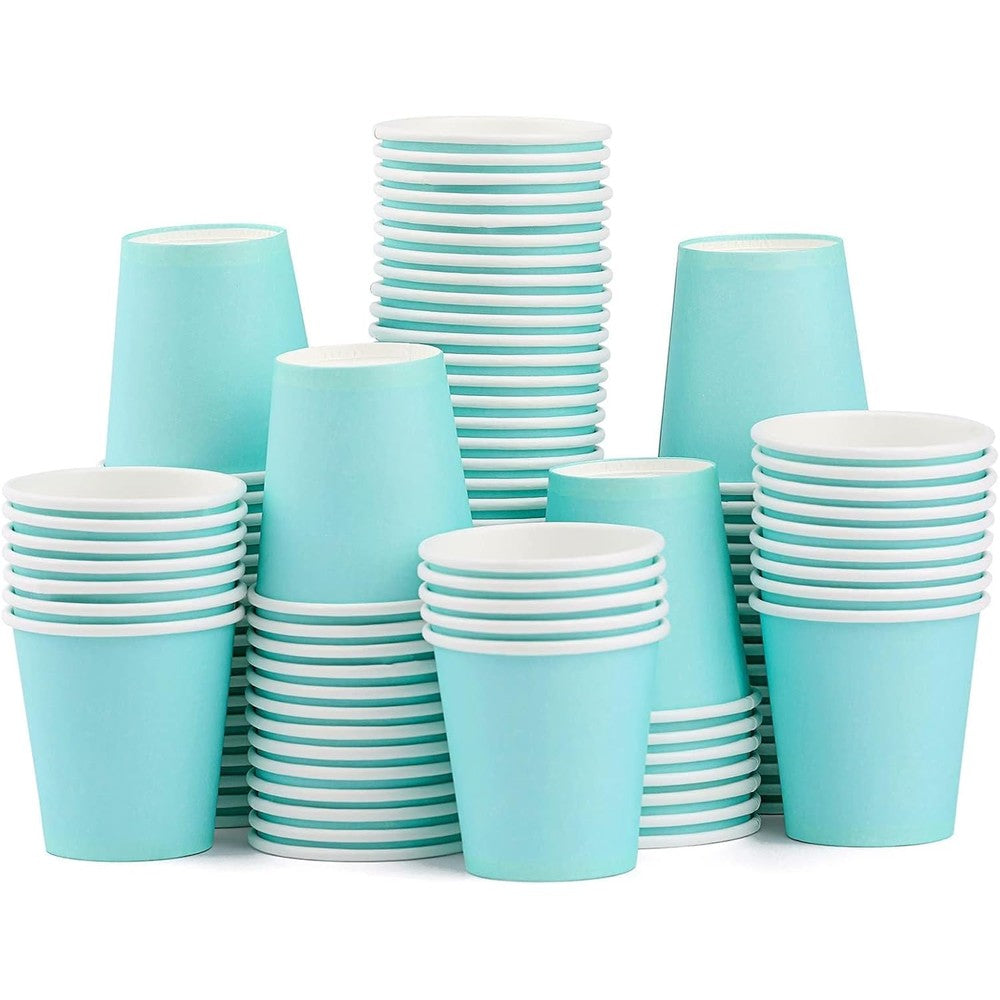 Prgery 100 Pack Three Ounce Paper Cups front view for espresso and mouthwash.