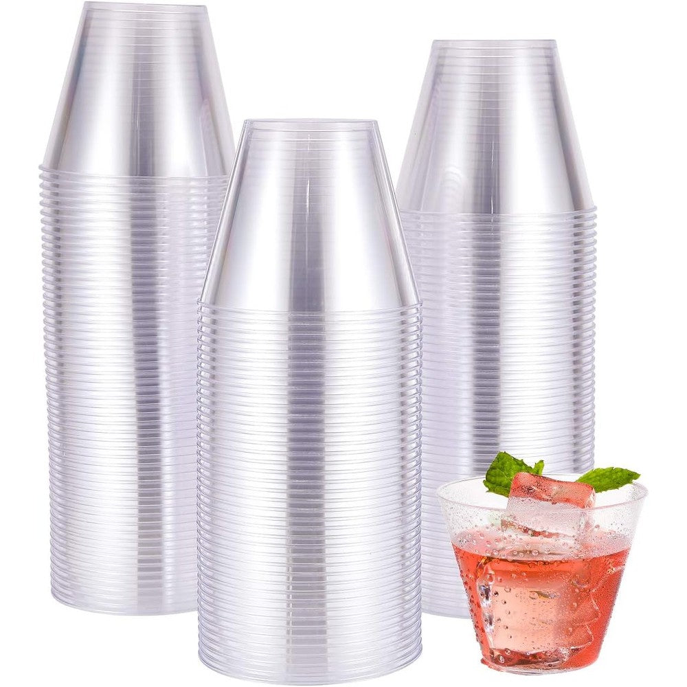 JOLLY CHEF 9 ounce clear disposable plastic cups 100 pack front view party supplies