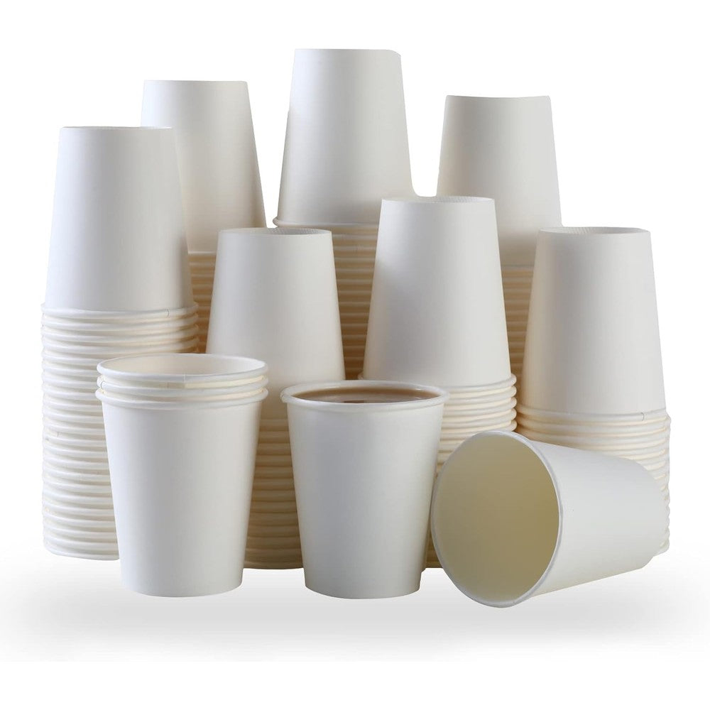 Racetop 100 Pack 8 Ounce Disposable Paper Cups front view bulk coffee cups.