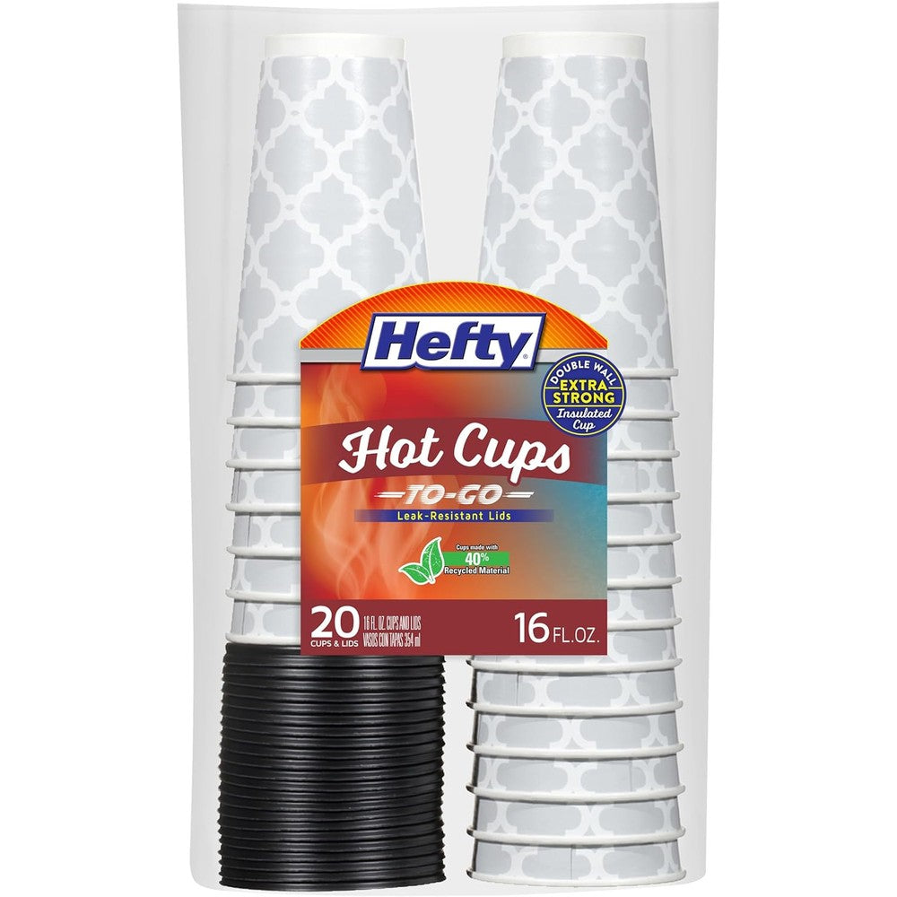 Hefty Paper Disposable Hot Cups with Lids 20 count pack front view