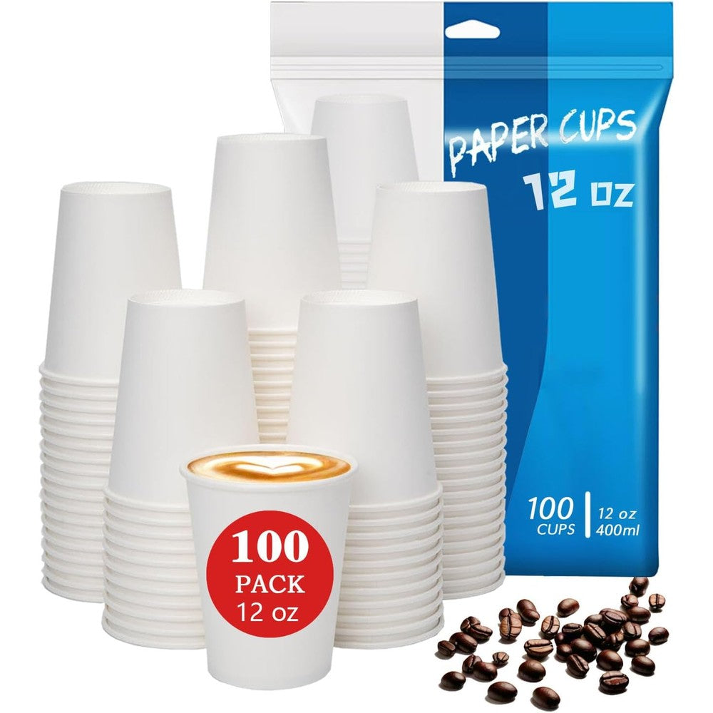 Moumoulife 12 fluid ounce paper coffee cups front view