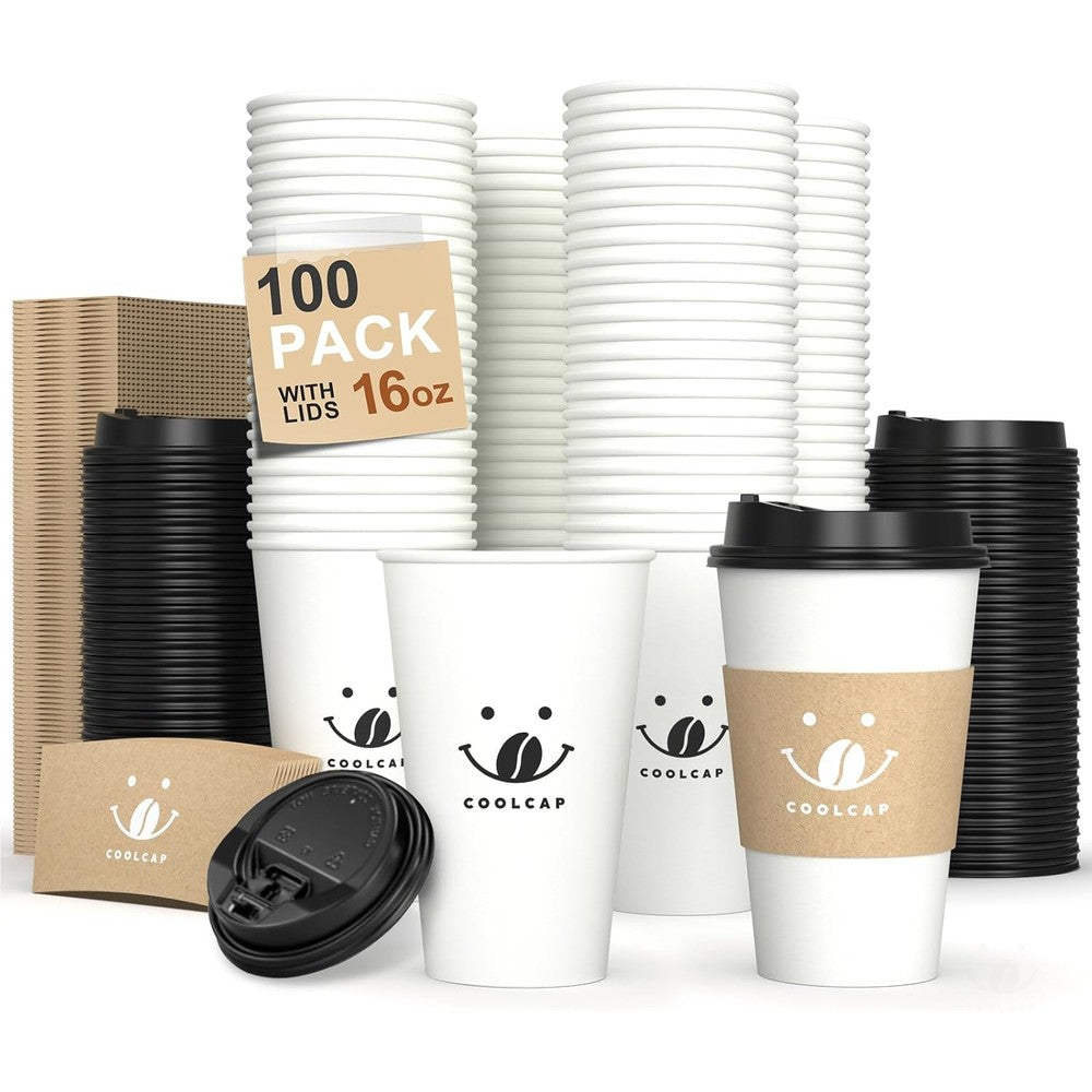 Coolcap Coffee Cups With Lids And Sleeves 16 Ounce front view