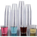 Zcaukya 100 Shot Glasses front view of clear plastic disposable cups for parties.