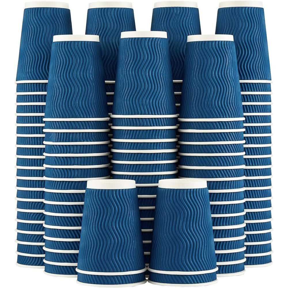 Lamosi navy blue ripple wall coffee cups 120 pack front view insulated paper.