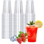 TashiBox 100 Count 16 Ounce Plastic Cups front view showing crystal clear stackable design.