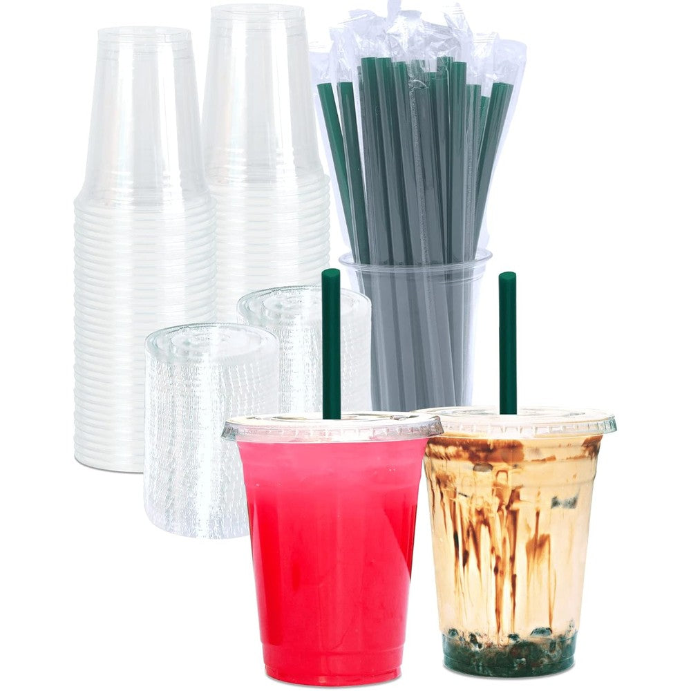 Cappatua 16 Ounce Clear Plastic Cups front view for iced coffee