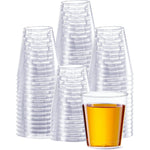 SETUP Clear Hard Plastic Shot Glasses 500 Count front view bulk packaging.