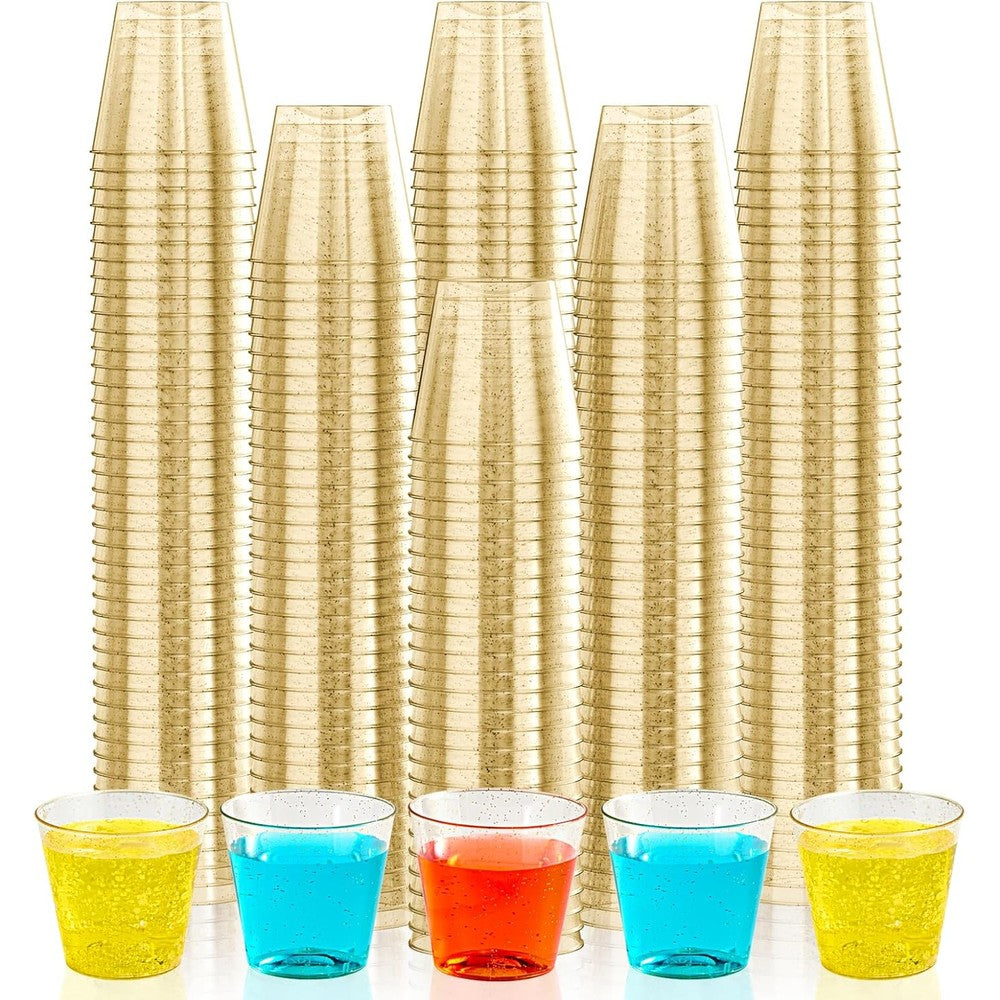 JOLLY CHEF 500 Count Gold Glitter Shot Glasses front view party supplies.