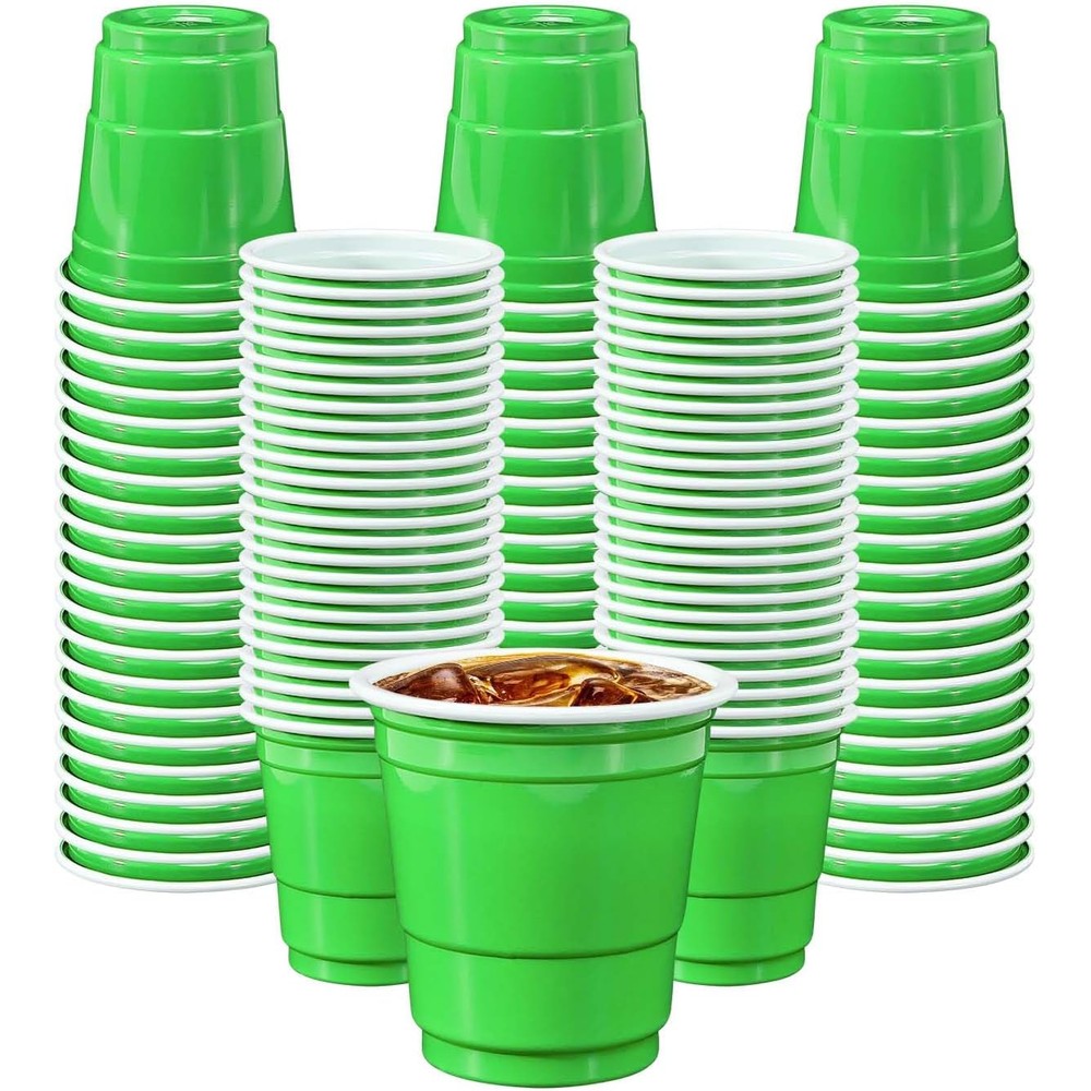 Munilail green plastic shot cups 100 pack front view party supplies