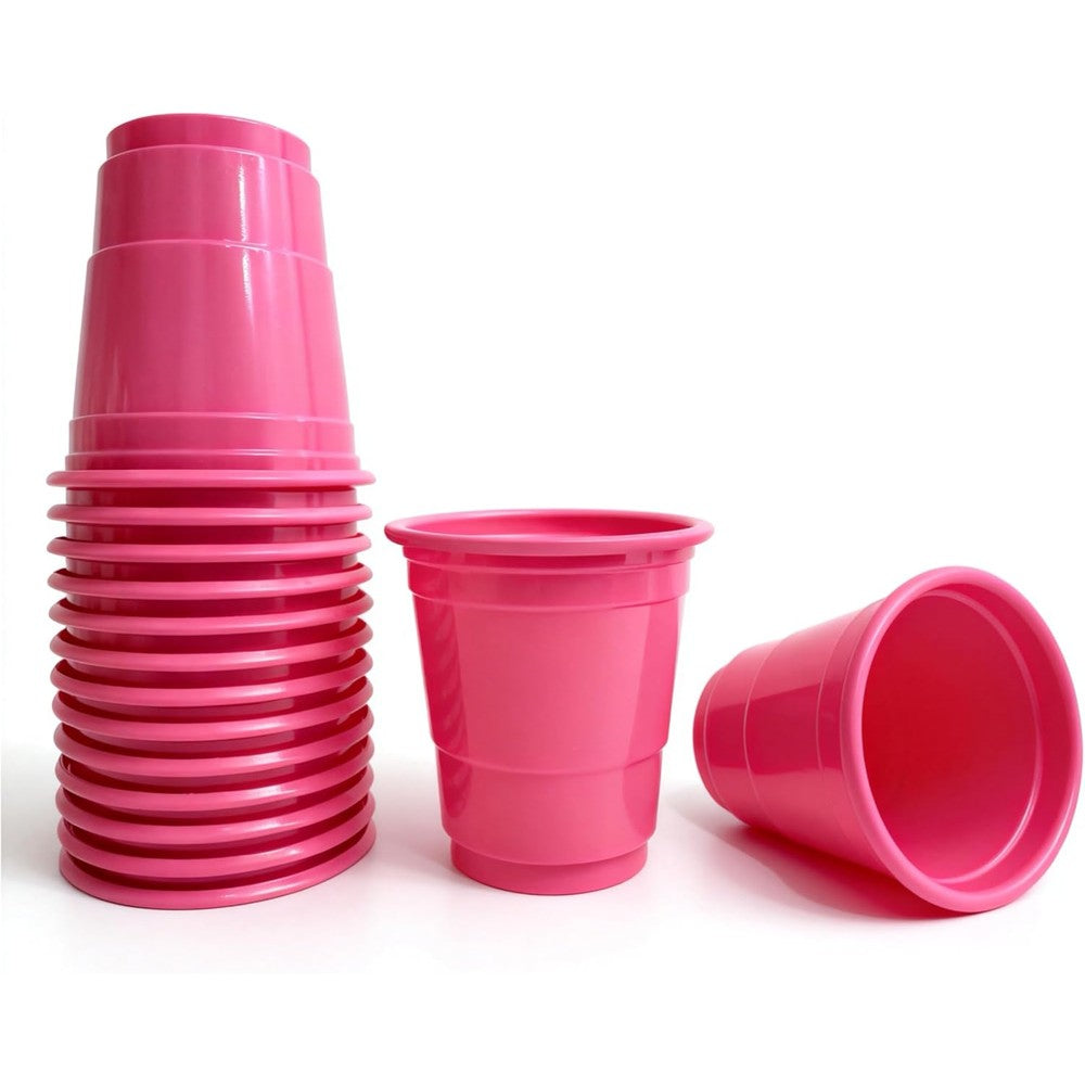 Haozan 100 Pack Rose Pink Plastic Shot Glasses front view for party events