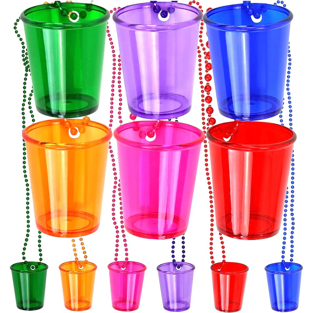 Iconikal 12 pack shot glasses on beaded necklaces front view party accessory