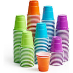 Lilymicky 300 Count 2 Ounce Plastic Shot Glasses front view of assorted colored stacks.