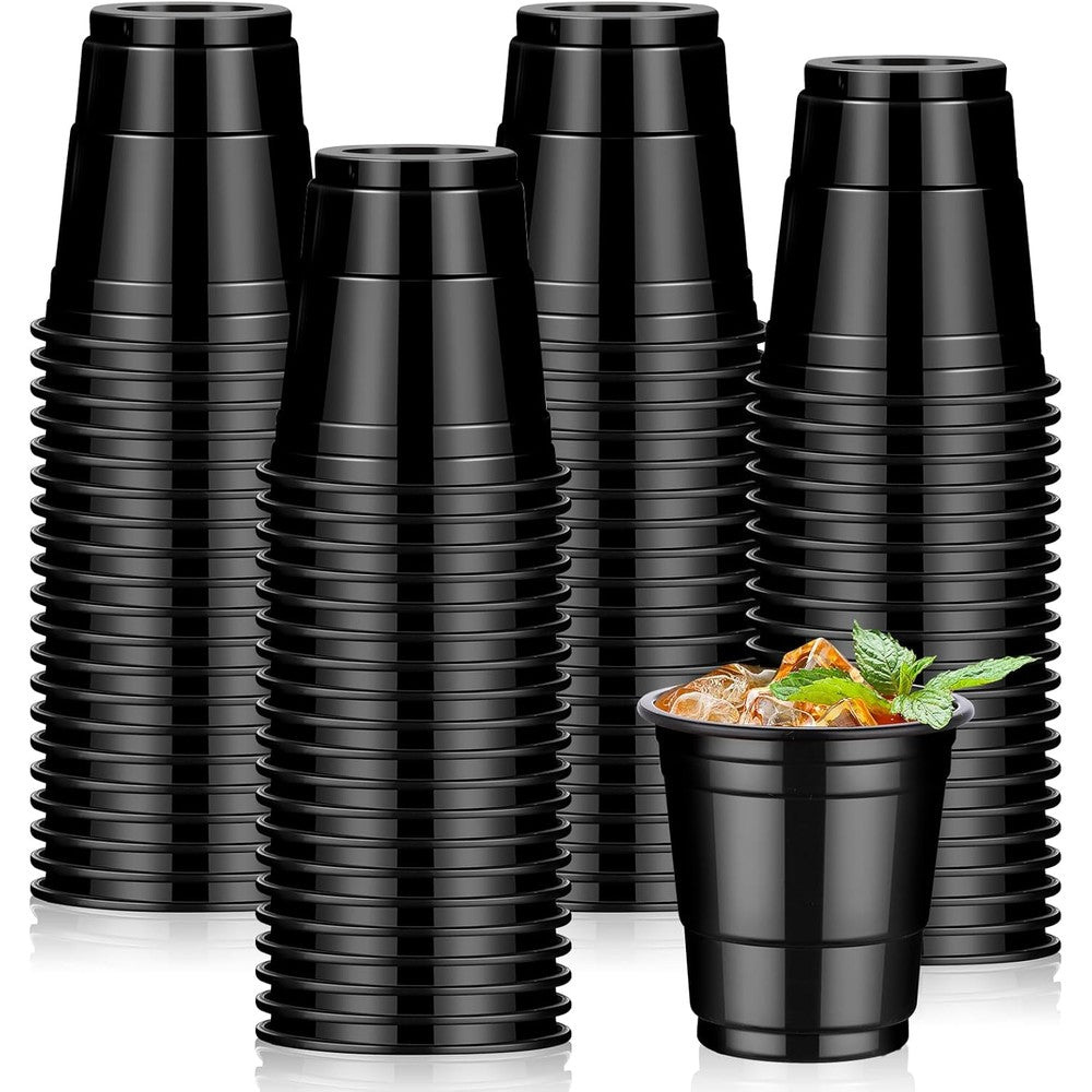 Munilail Dualshine 100 pack black graduation plastic shot glasses front view