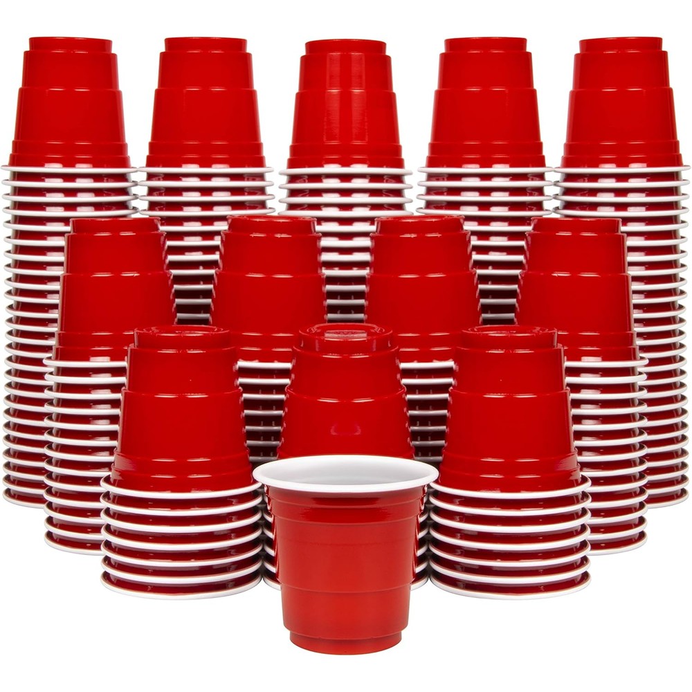 GoBig 200 pack plastic shot cups front view red mini party supplies