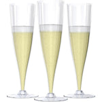 Mindful Design 24 Pack Disposable Clear Champagne Flutes front view for party planning.