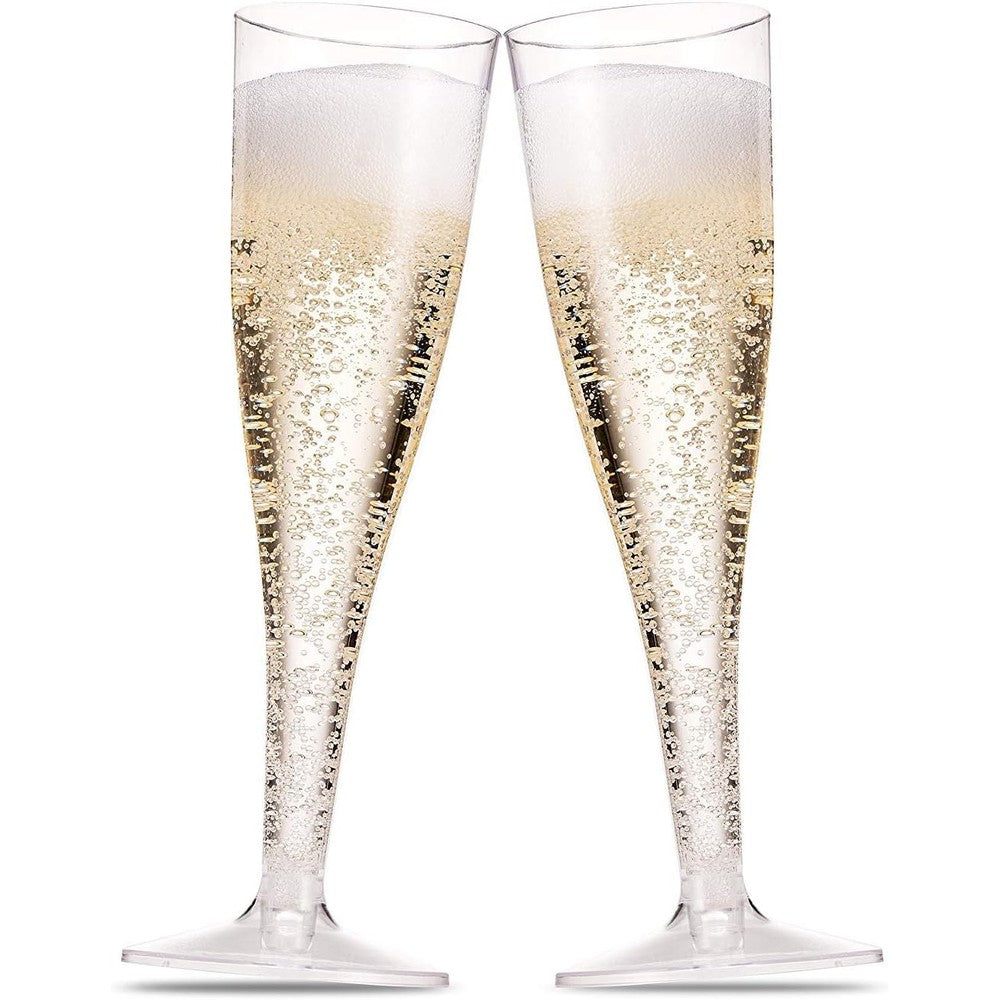 Munfix 50 Plastic Champagne Flutes front view for wedding table setup