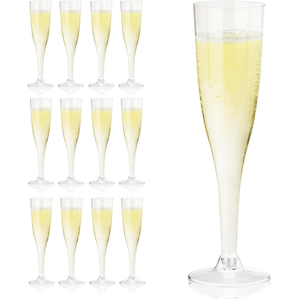 True Party clear plastic champagne flutes 12 piece set front view
