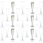 Oojami 100 Pack Plastic Champagne Flutes front view for wedding parties.