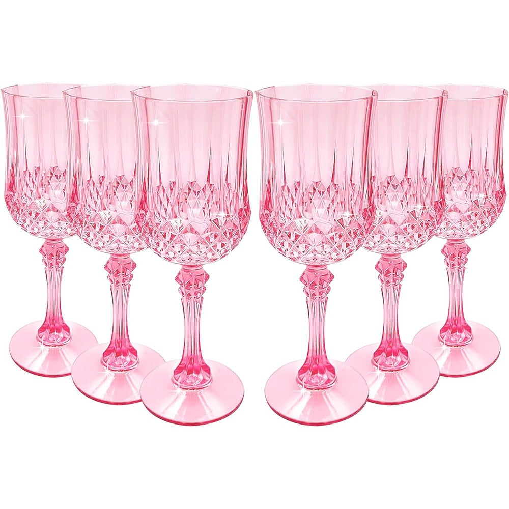 JUSONEY 7 Ounce Vintage Plastic Wine Glasses front view for wedding decor