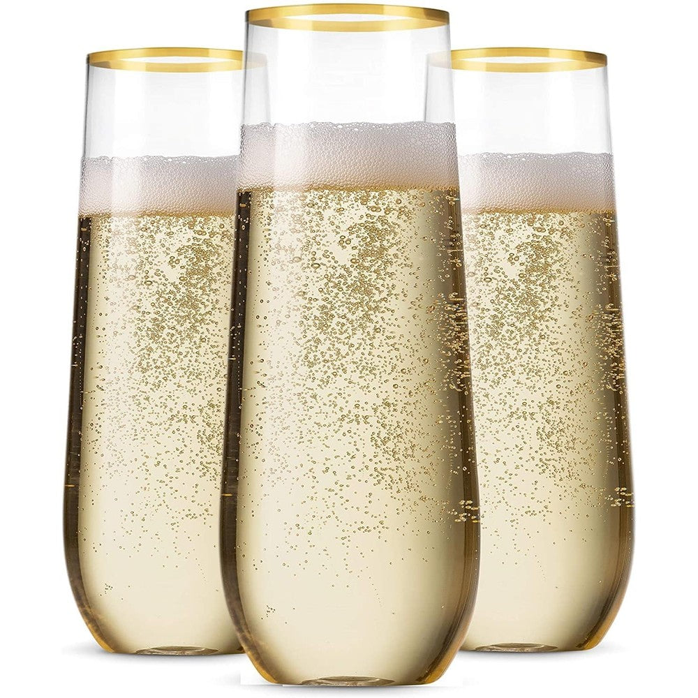 Munfix 36 Pack Stemless Plastic Champagne Flutes front view for wedding decor.