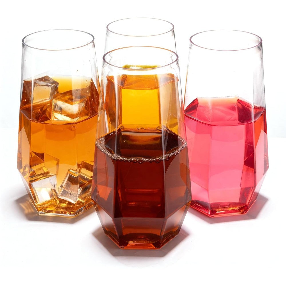 Goodluck Diamond Unbreakable Stemless Plastic Glasses front view for wedding toasting.