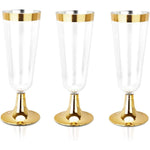 bUCLA Gold Plastic Champagne Flutes 100 pack front view for wedding decor.